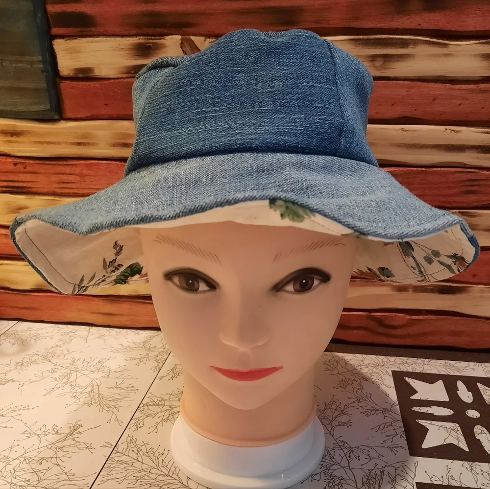 Handmade denim patch scrap Bucket Hat M sustainable